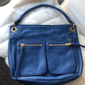 Fossil Crossbody Karli Shoulder Blue Leather Hobo Bag